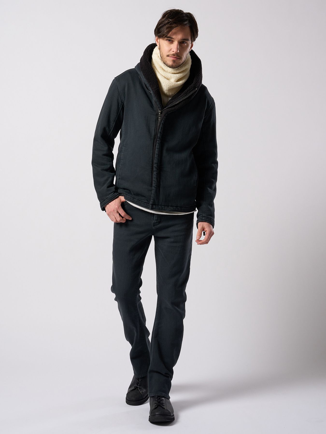 【予約品 4月19日(日) 18時締切】denim jersey 3D banana flare pants / デニムジャージー 3D バナナフレアパンツ / ブラックユーズド