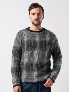 mohair shaggy knit crew / モヘアシャギーニット クルーネック / ブラックチェック