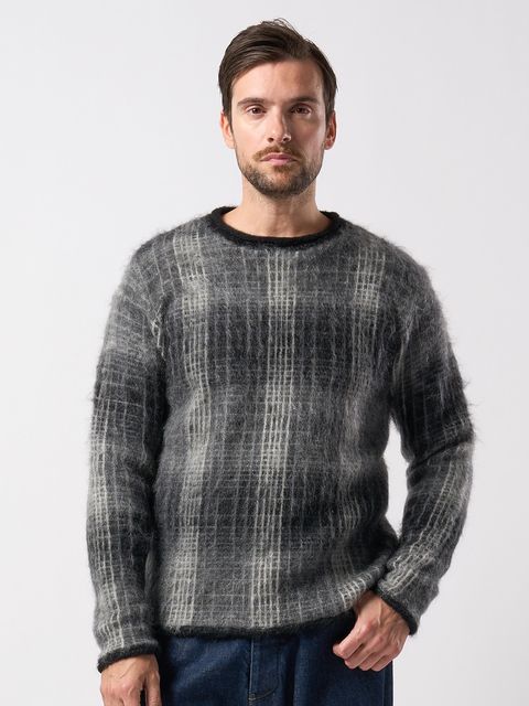 mohair shaggy knit crew / モヘアシャギーニット クルーネック / ブラックチェック
