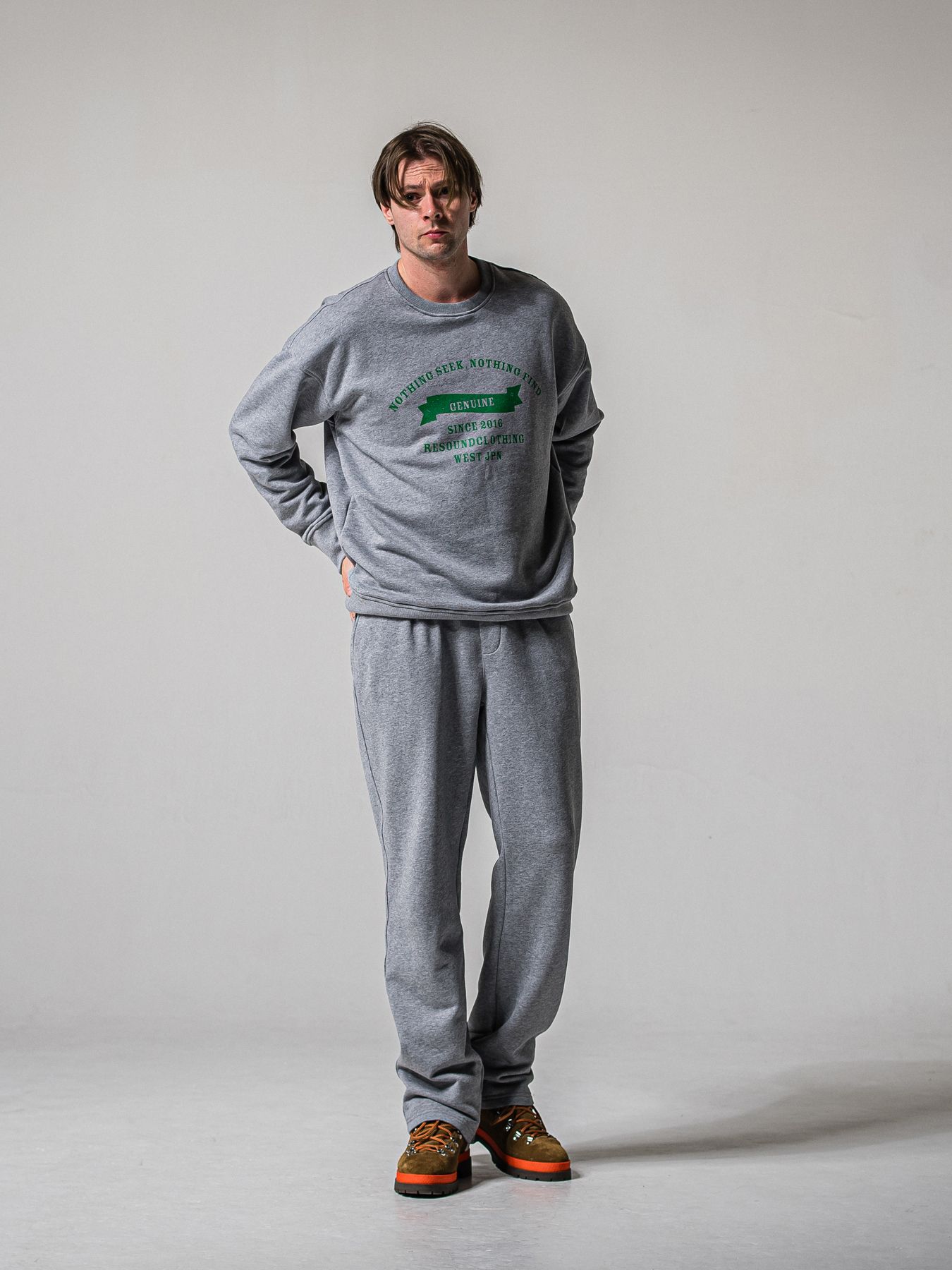 【予約品 11月16日(日) 締切】HF URAKE COLLEGE DROP TRAINER / 裏毛 カレッジロゴルーズ トレーナー / グレー