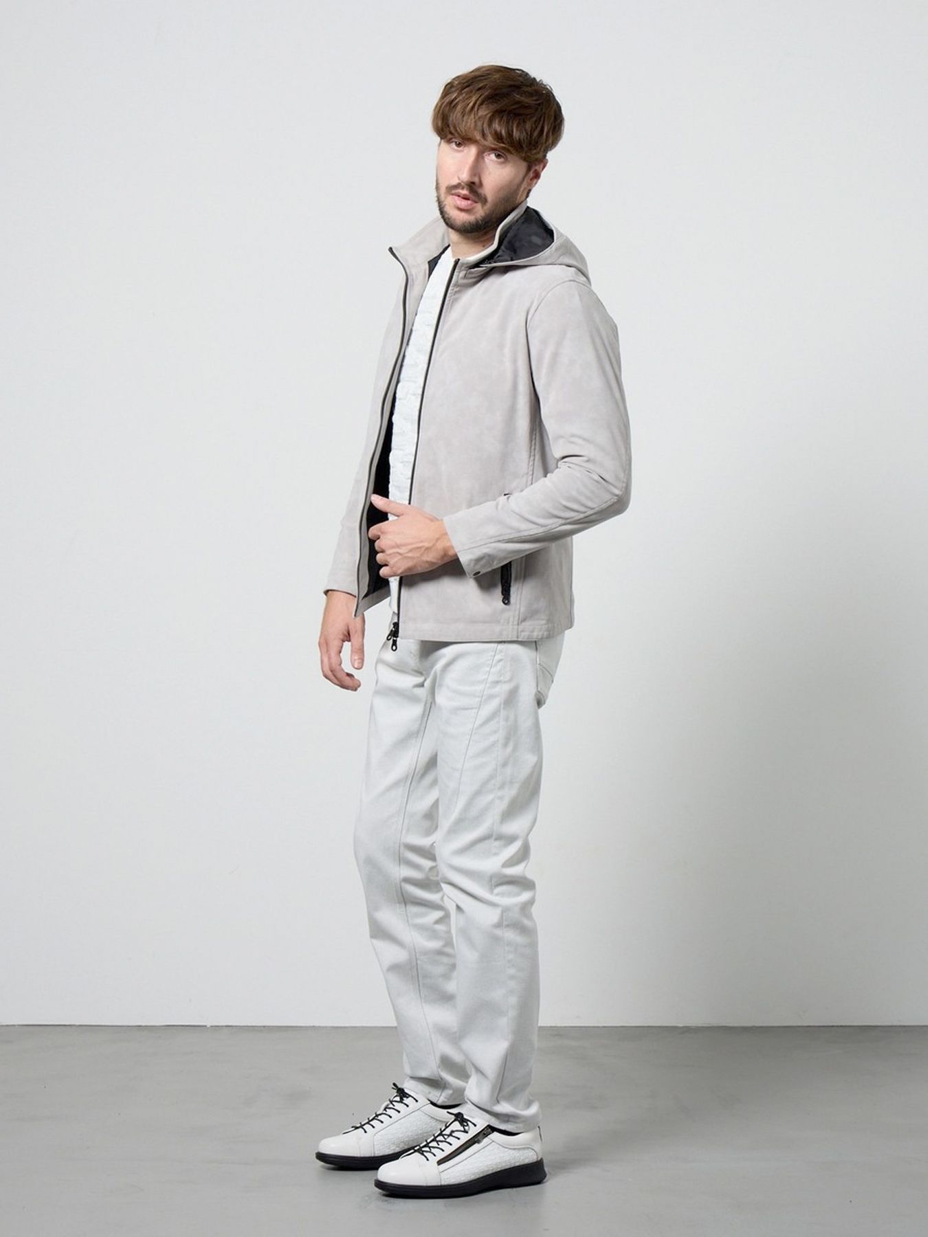 ムラプリントスタンドアップジップブルゾン / ライトグレー【HIDEAWAYS】