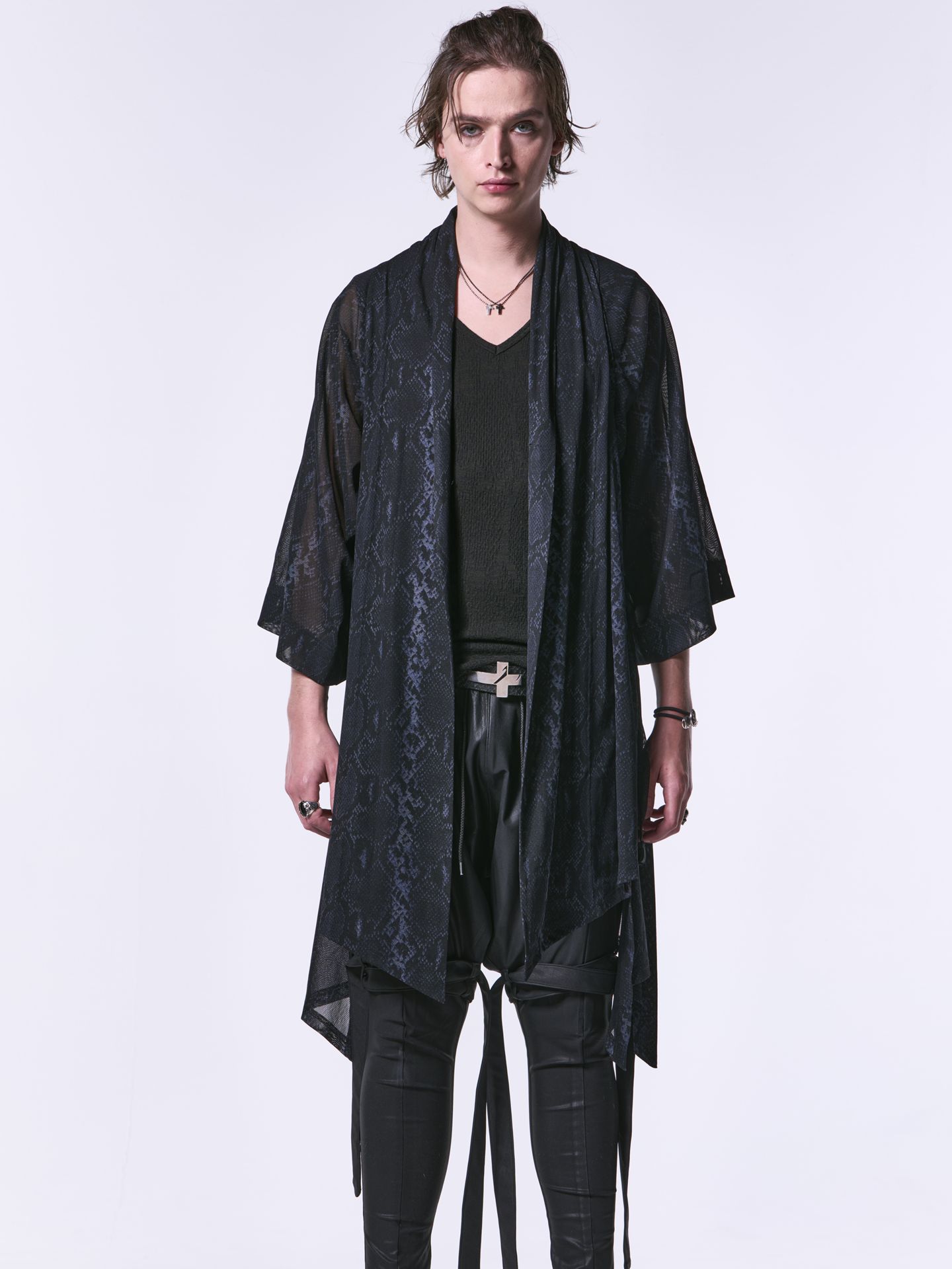 《予約品》 KIMONO-SleeveCardigan / メッシュキモノカーディガン / ブラックパイソン柄