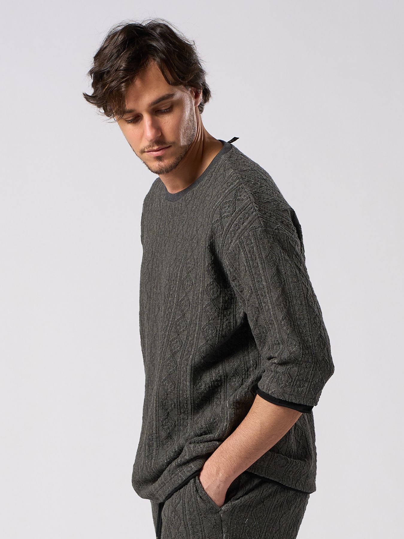 【予約品 1月25日(日) 締切】jacquard summer knit H/S / ジャガード サマーニット ハーフスリーブ / ブラック