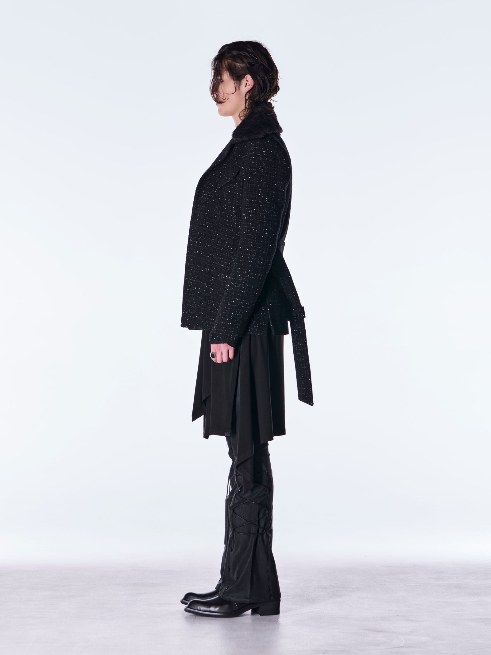 【予約品 6月29日(月) 締切】Tweed Fur Safari Blouson / ツイード ファーサファリブルゾン / ブラック