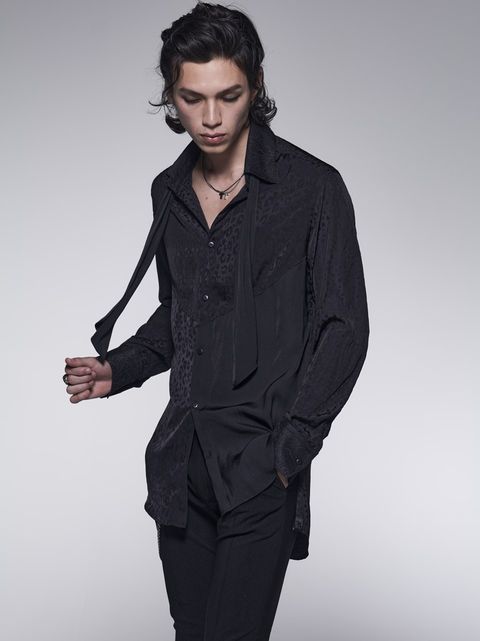 《予約品》 StoalFlareShirt / アスコットタイ付き切り替えシャツ / ブラック 【kiryuyrik】 8月以降入荷予定
