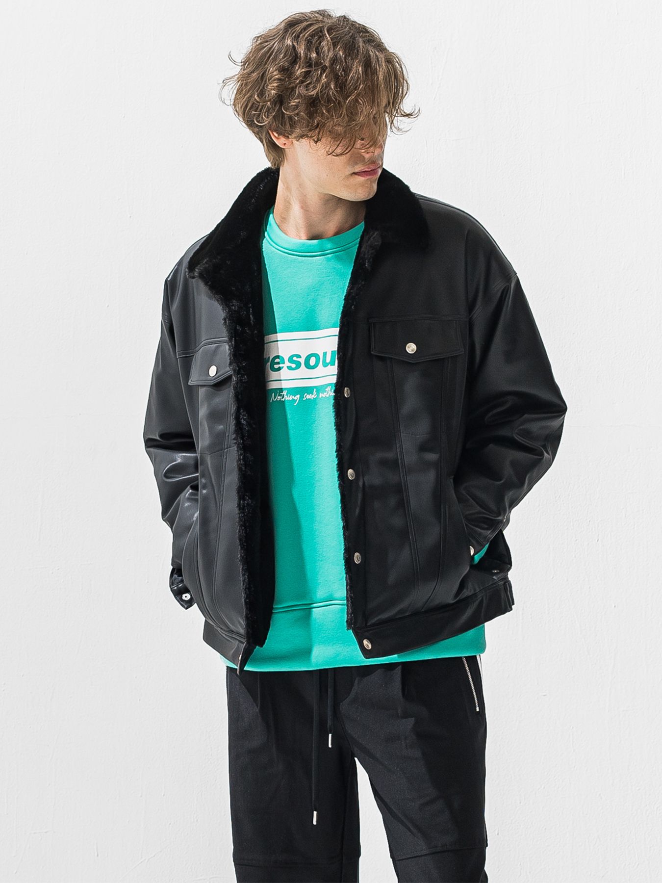 【予約品 9月6日(日) 締切】LEATHER FUR OVER G / レザー ファー オーバー Gジャン / ブラック