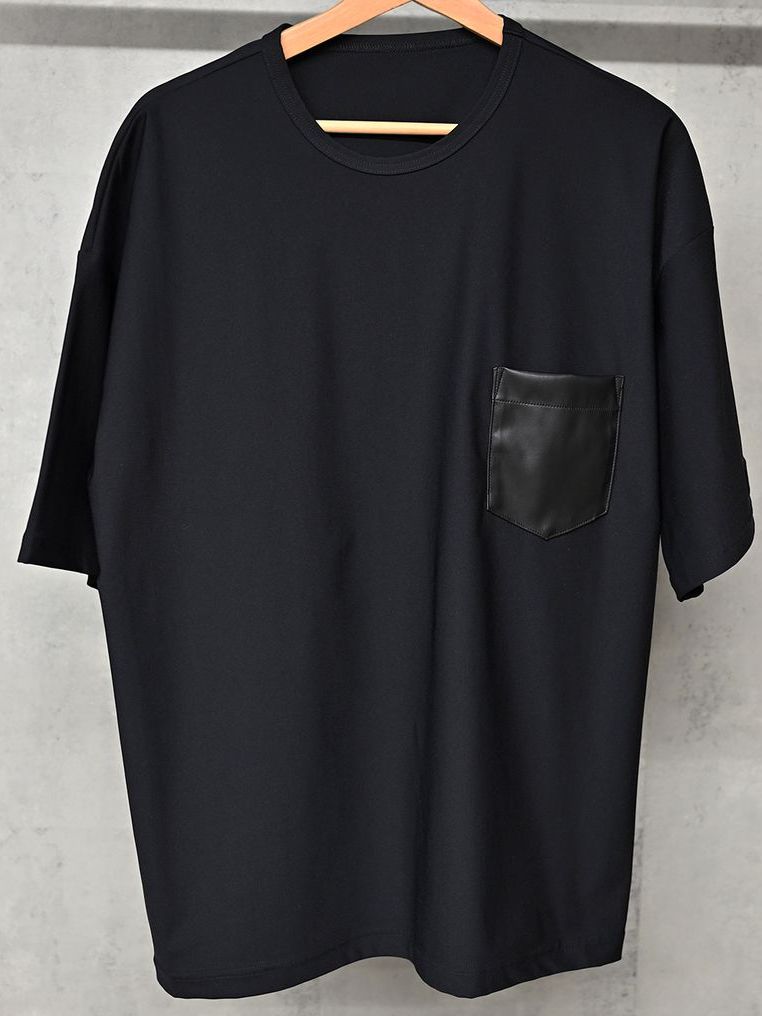 《予約11月17日19時締め》 leather pocket overnylon T / Tシャツ / ブラック