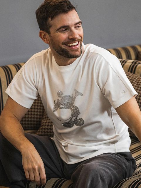 《ミッキーマウス コラボ》ラインストーンシルエット半袖Tシャツ  / ホワイト 【Disney × 1PIU1UGUALE3 RELAX】