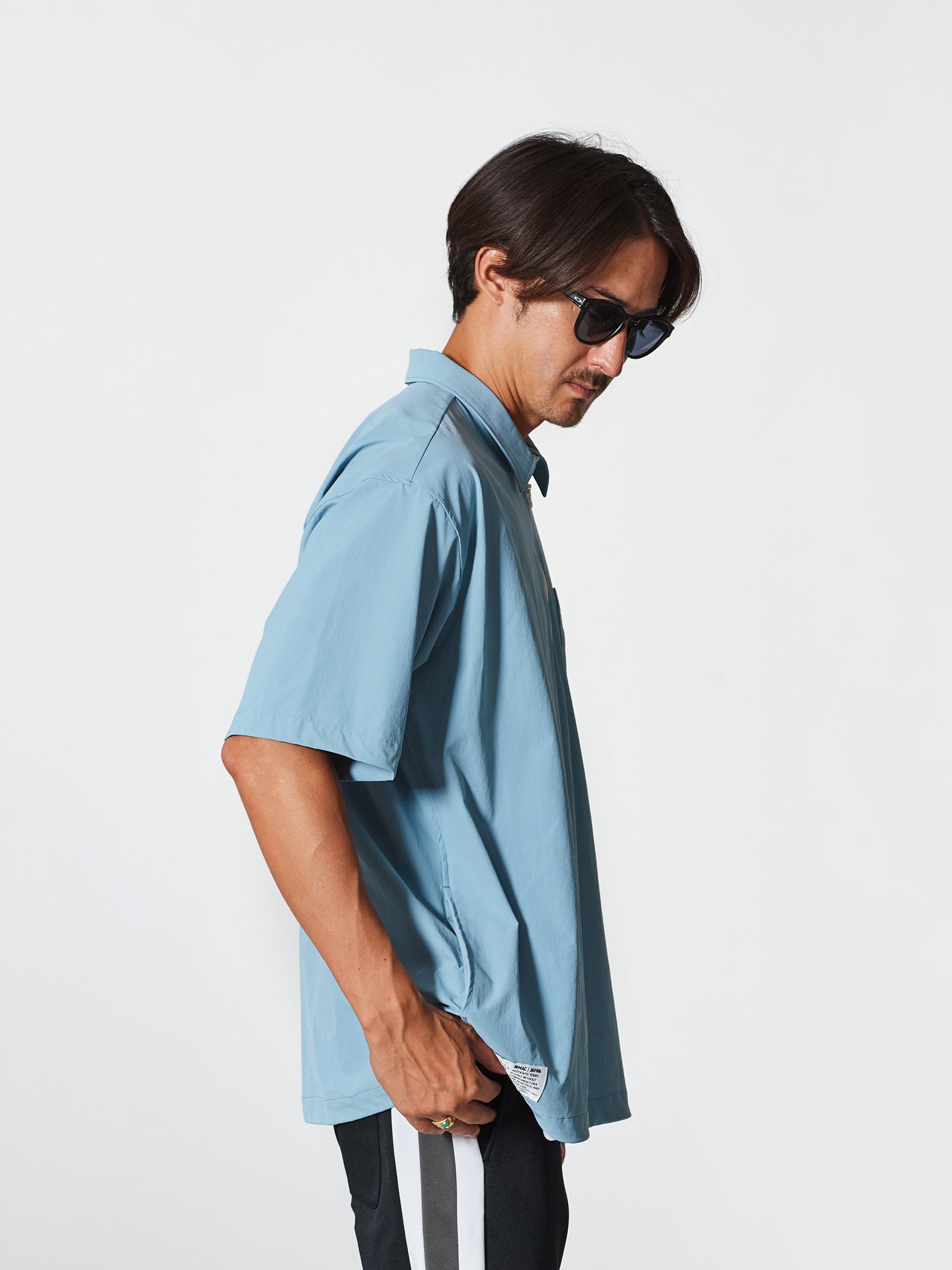 muta Half ZIP S/S Shirt / プルオーバーシャツ / ブルー 【Acanthus×muta】