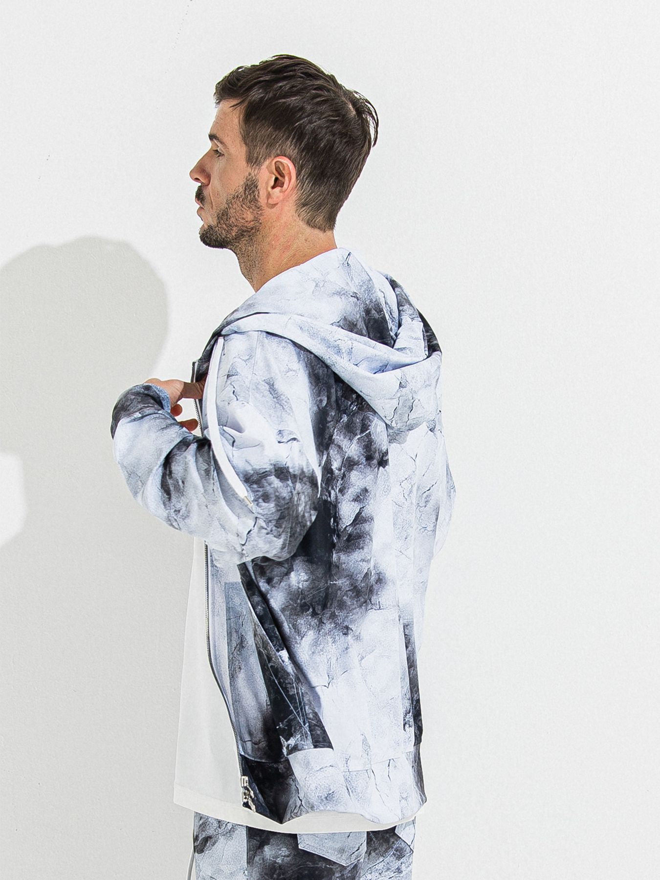 【予約品】RASH OVER ZIPUP HOODIE / ラッシュガード オーバーサイズジップアップパーカー / マーブルホワイト