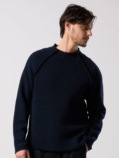【予約品 4月19日(日) 18時締切】lomond×powder line high-neck knit / ライン ハイネックニット / ネイビー