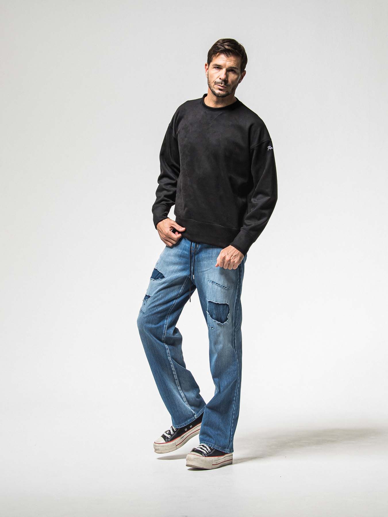 【予約品 8月31日(日) 締切】SUEDE DROP TRAINER / スウェード ドロップショルダートレーナー / ブラック
