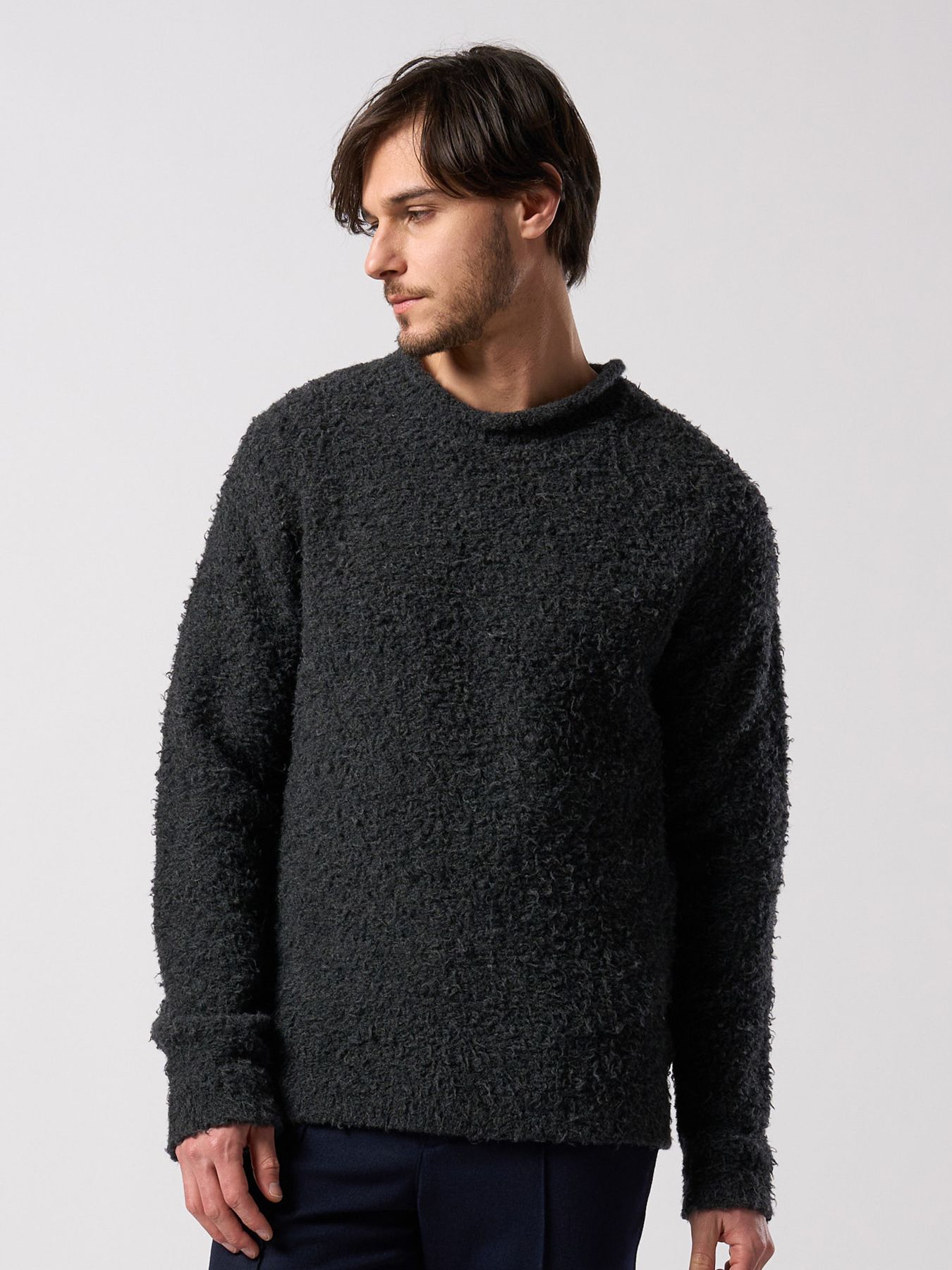 【予約品 4月19日(日) 18時締切】fancy yarn crew-neck knit / クルーネックニット / チャコール