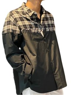 EMBROIDERY SWITCHING チェックシャツ / BLACK