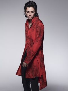 《予約品》 FlareLongShirt / フレアーロングシャツプリント / レッド 【kiryuyrik】 10月中旬以降入荷予定