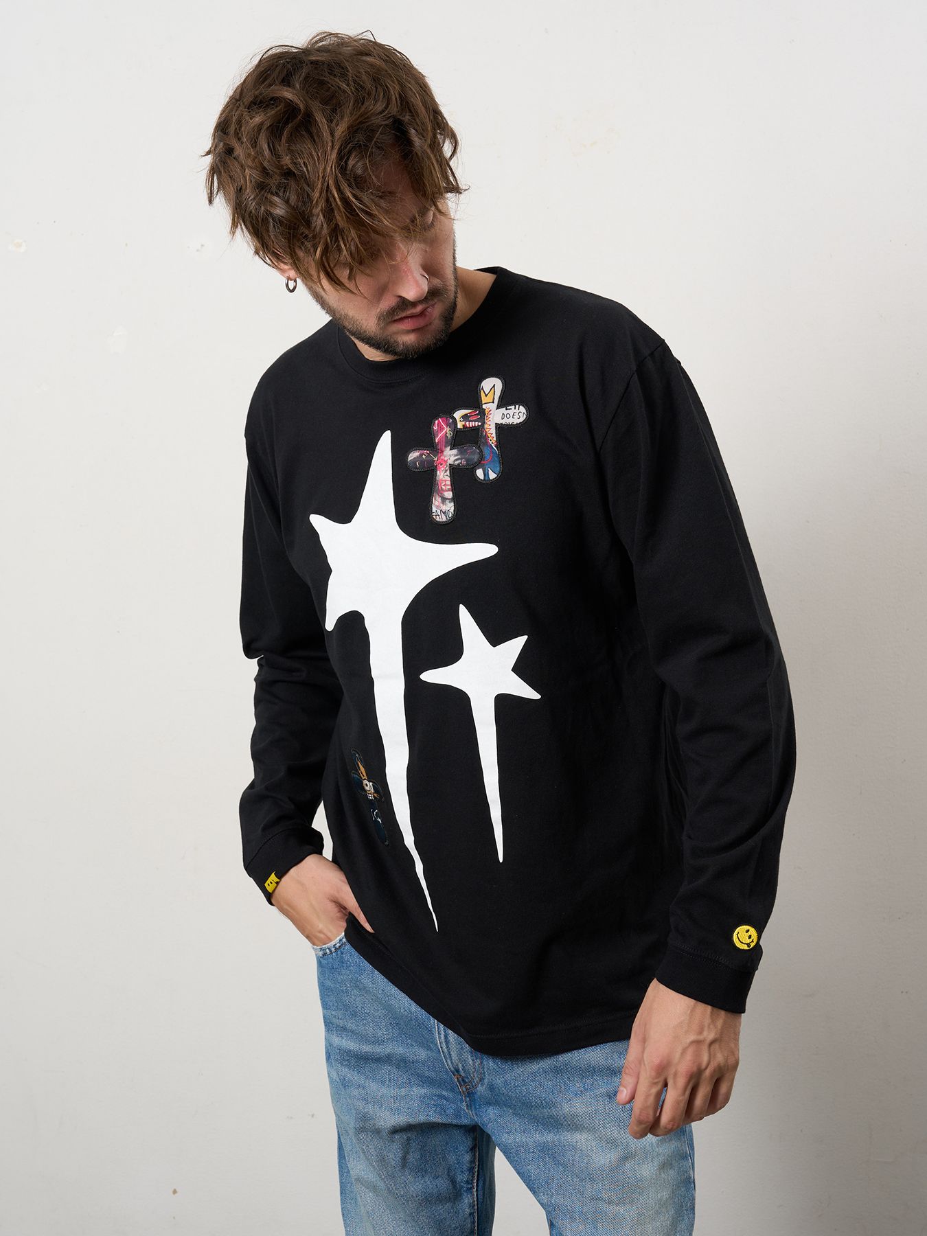【予約品 10月16日(木) 締切】5.6ozコットン天竺 ドリップスター&クロスパッチ LSシャツ / ブラック