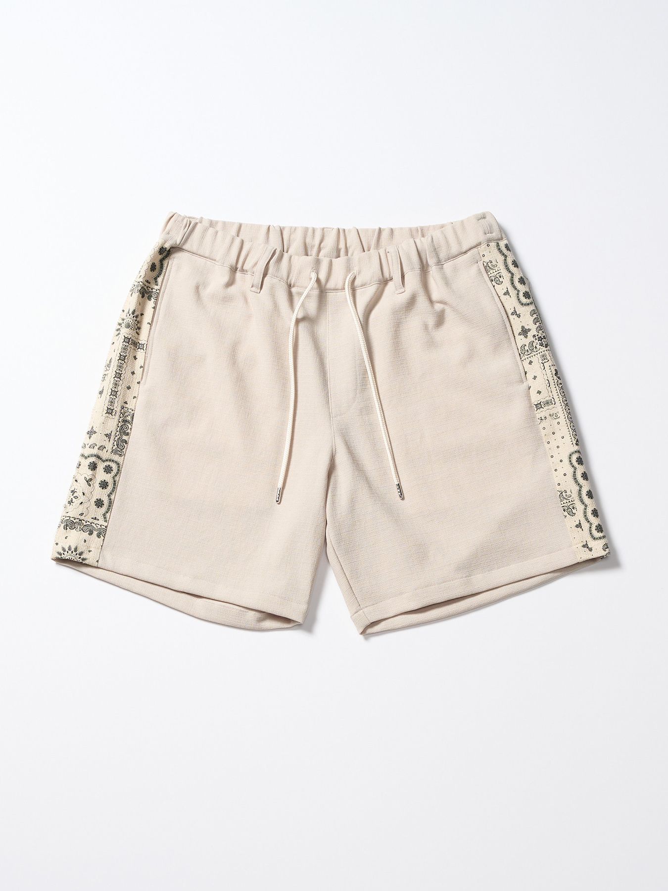 【予約品 1月25日(日) 締切】bandana print panel shorts / バンダナプリントパネル ショーツ / ベージュ