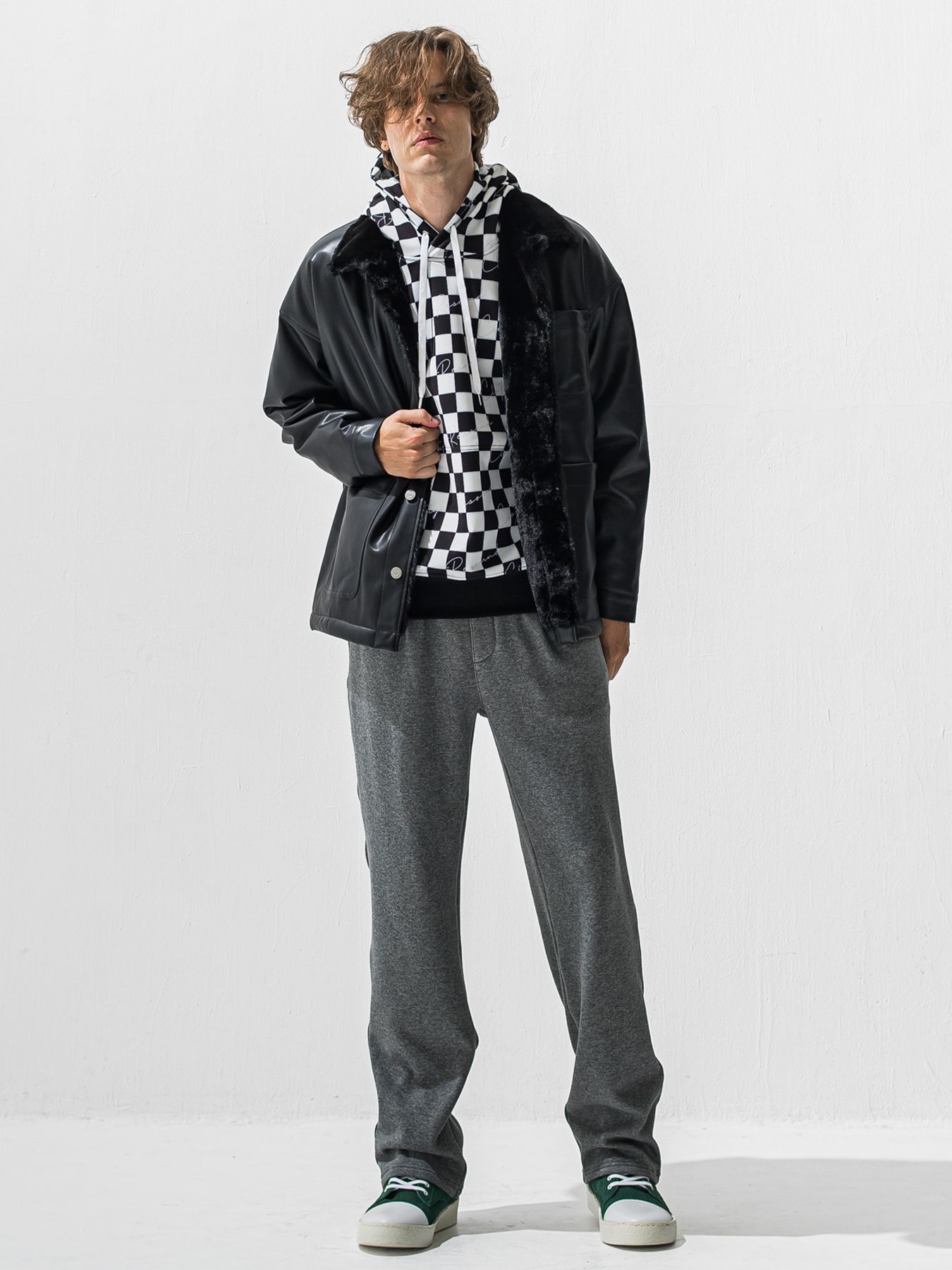 【予約品 9月6日(日) 締切】LEATHER FUR COVERALL / レザー ファー カバーオール / ブラック