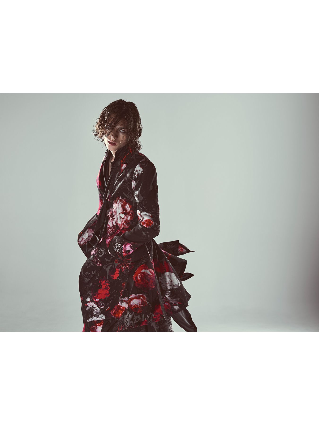 【予約品 6月29日(月) 締切】Goth Flora Suede Satin Wide Tuck Slacks / ワイドタックスラックス / ブラック