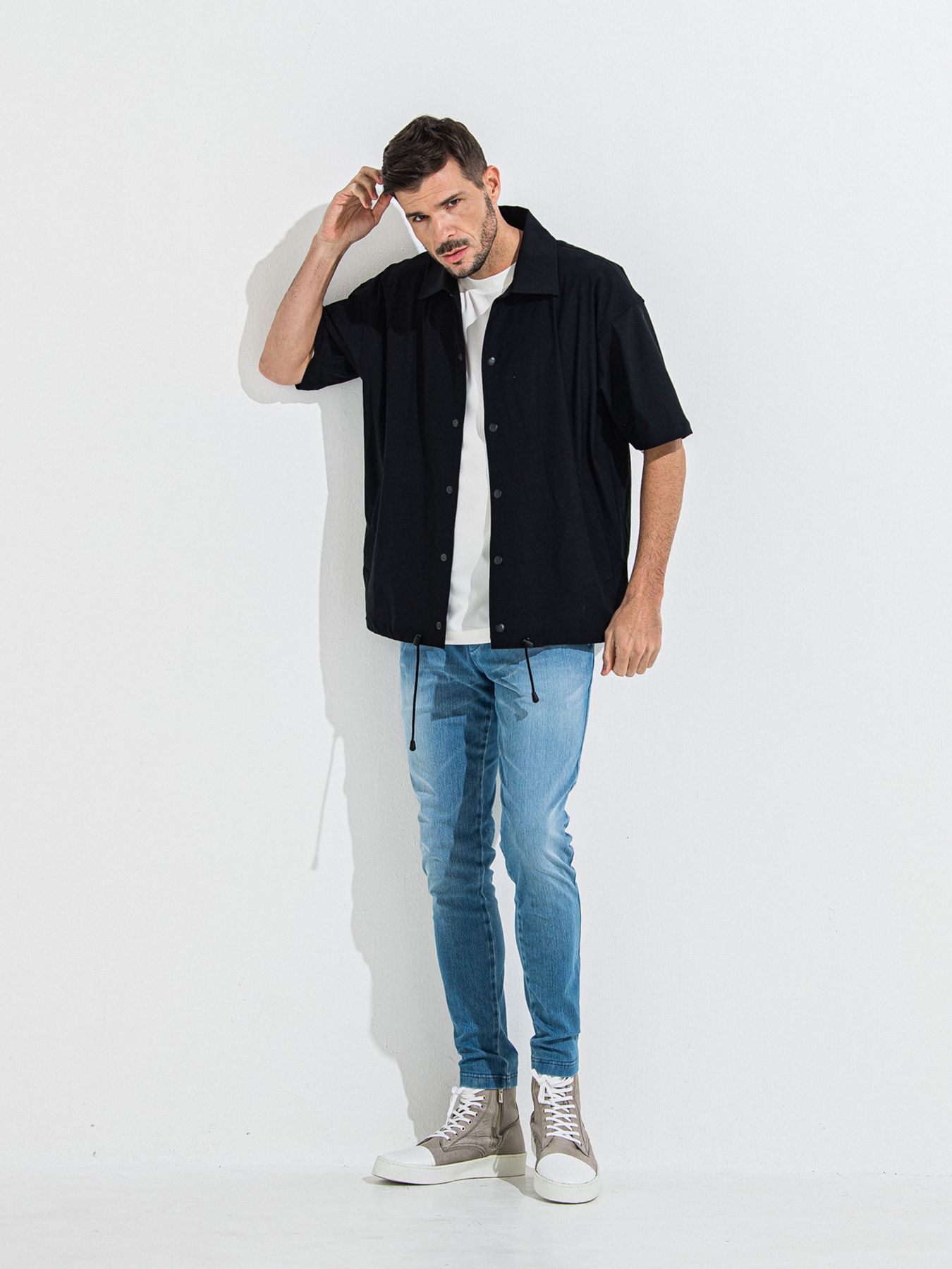 【予約品】NYLON HALF COACH JACKET / ナイロンハーフコーチジャケット / ブラック