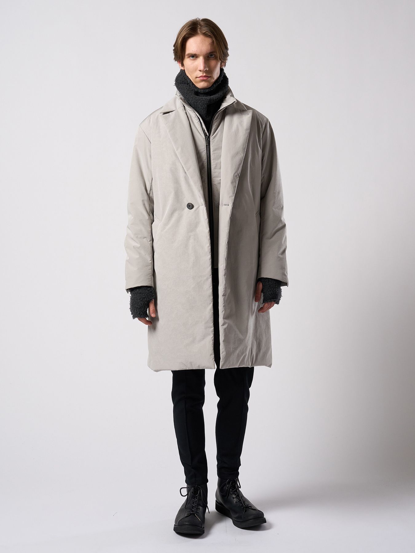 【予約品 4月19日(日) 18時締切】double breasted solid coat / ダブルブレスト ソリッド コート / フェードグレー