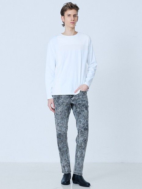 3素材コンビネーション 長袖 TシャツWHITE【5351 POUR LES HOMMES】