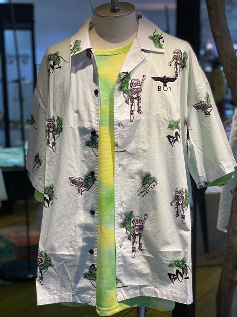 ROBOT PRINTED OPEN COLLAR SHIRT /プリントオープンシャツ / ホワイト 【BOY LONDON】