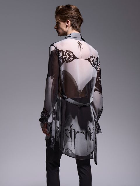 【予約品 1月4日(日) 締切】Gather Sleeve Shirt / ギャザースリーブシャツ / ブラック&グレー