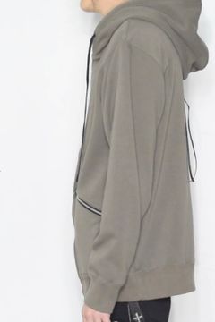 ストレッチコットンポリ ベロア加工ニット ジップアップ フーディー  / OLIVE 【STRUM】