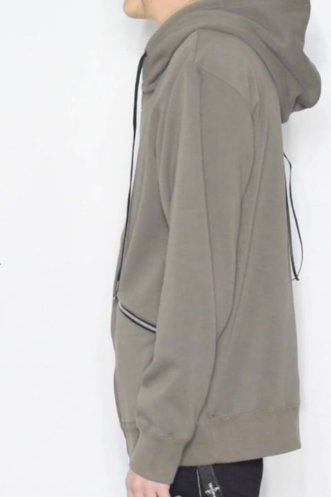 ストレッチコットンポリ ベロア加工ニット ジップアップ フーディー  / OLIVE 【STRUM】