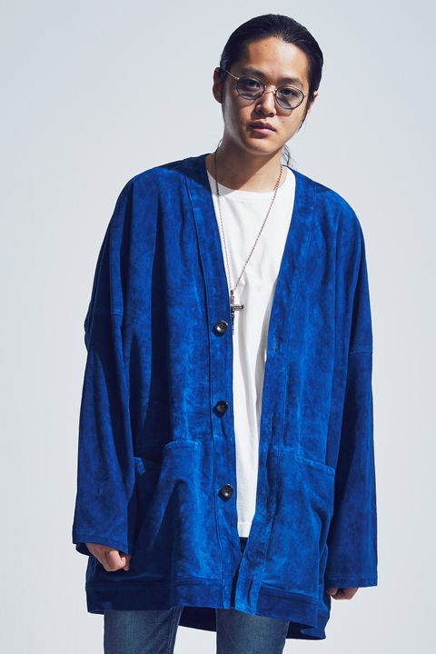 【予約品】 地生カーフスエード "KURT" オーバーカーディガン / BLUE 【STRUM】 《2月中~2月下 入荷予定》