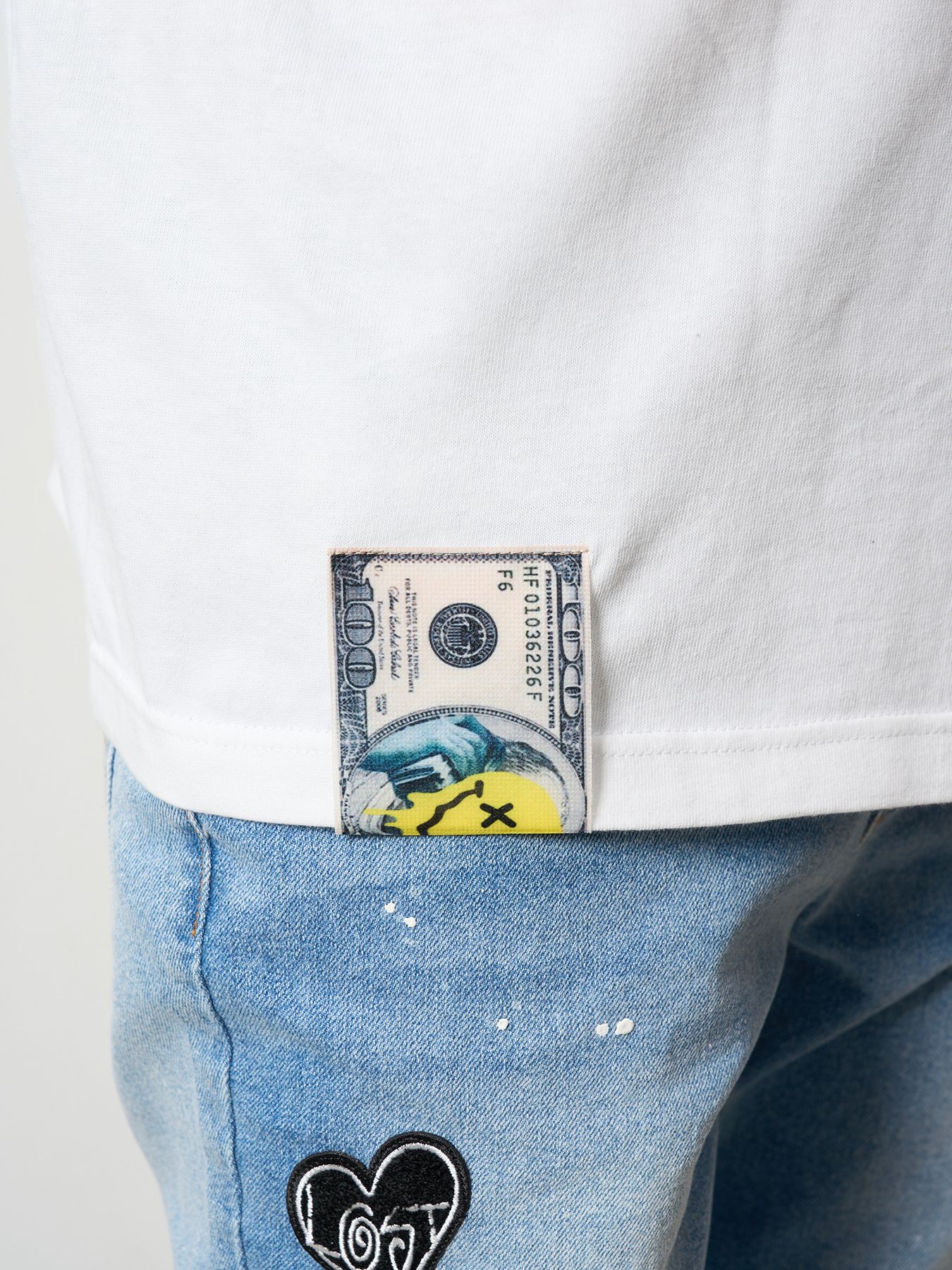 【予約品 5月8日(木) AM10時 締切】 5.6ozコットン天竺 ラベルスマイル発泡プリントLS Tシャツ / ホワイト