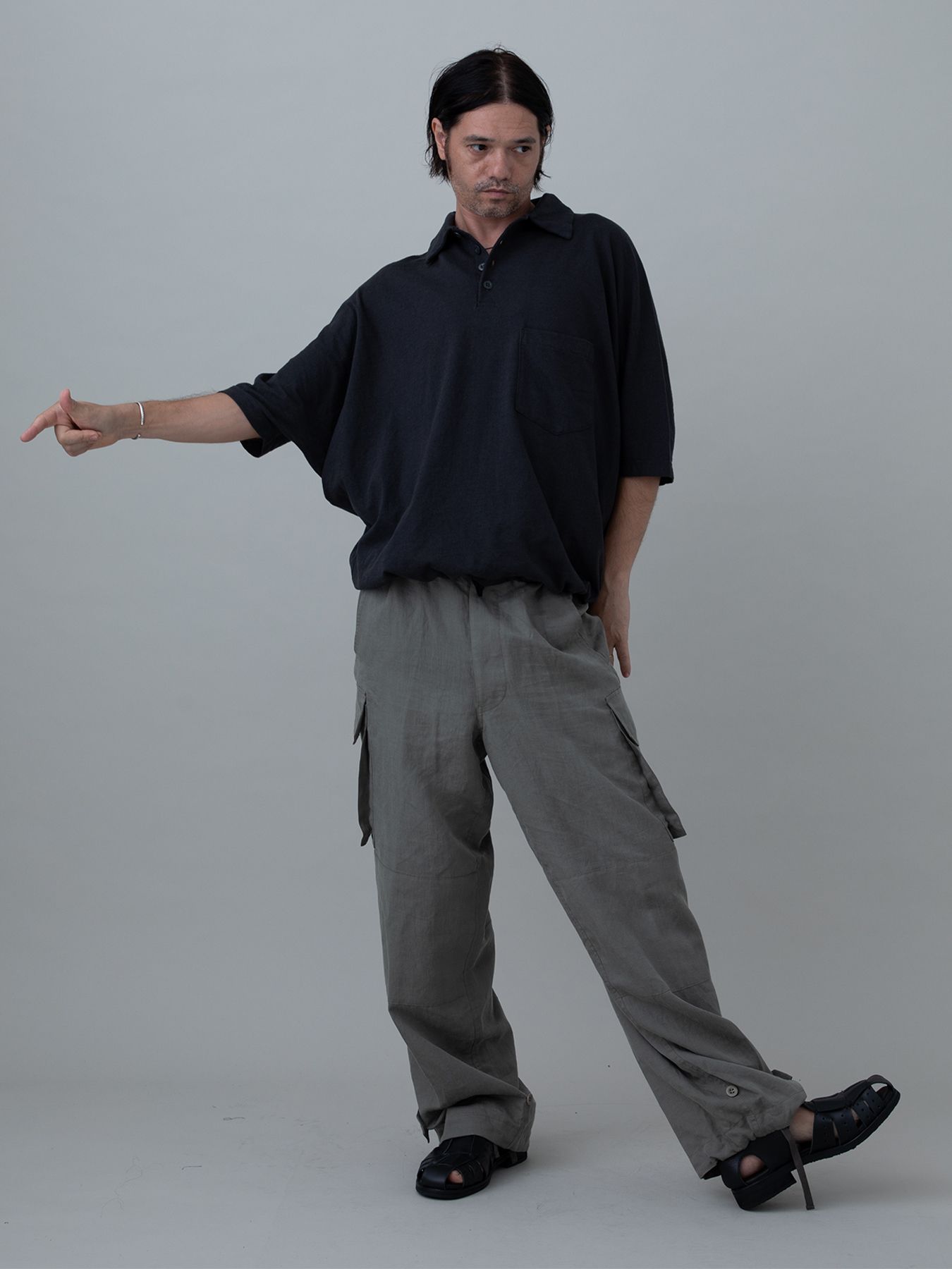 【予約品 11月23日(日) 締切】WINGPOLO / コットンリネン ポロシャツ / CHARCOAL
