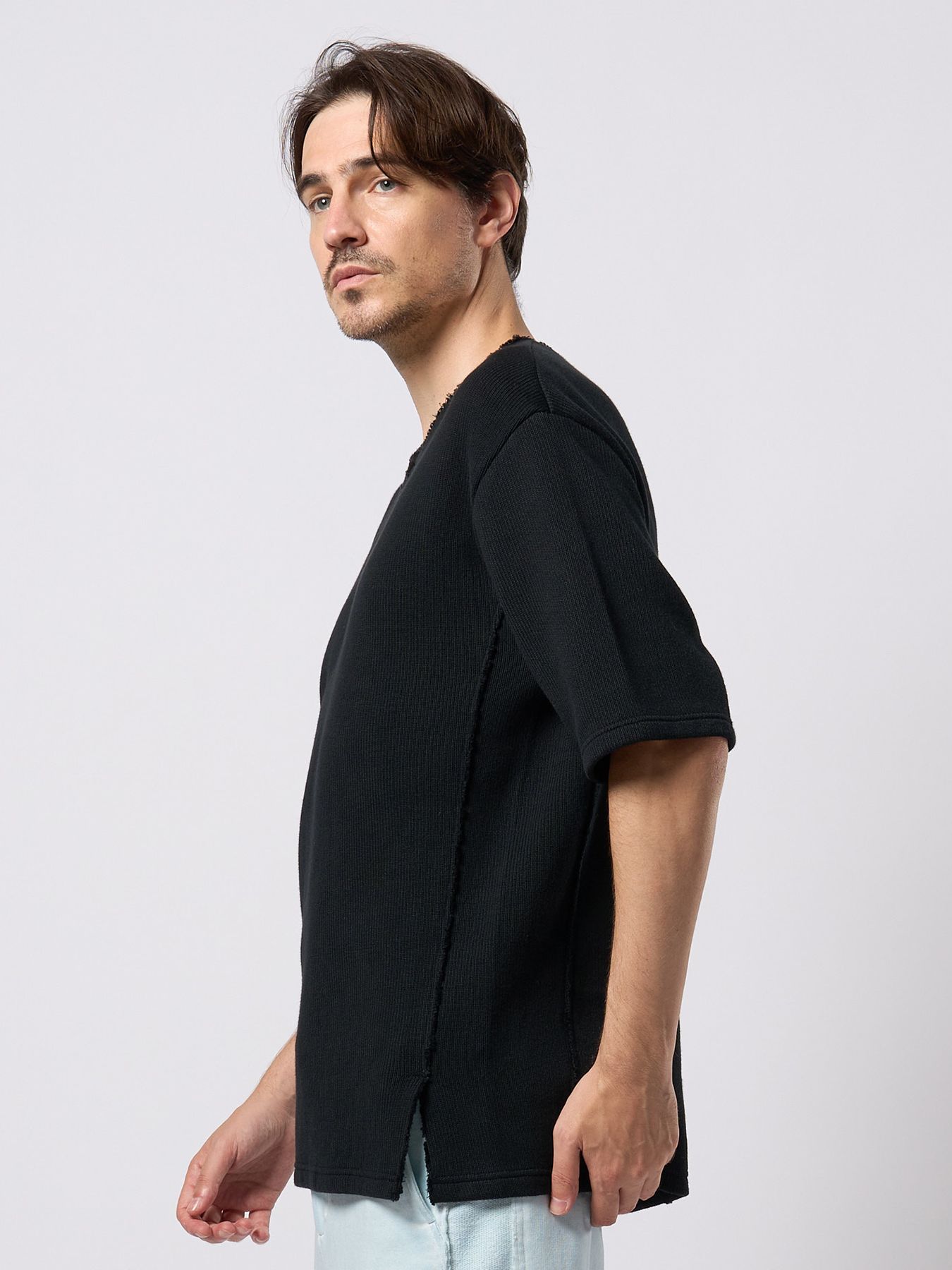 【予約品 9月23日(火) 締切】quarter-knit key neck H/S / クォーターニット キーネック ハーフスリーブ / ブラック