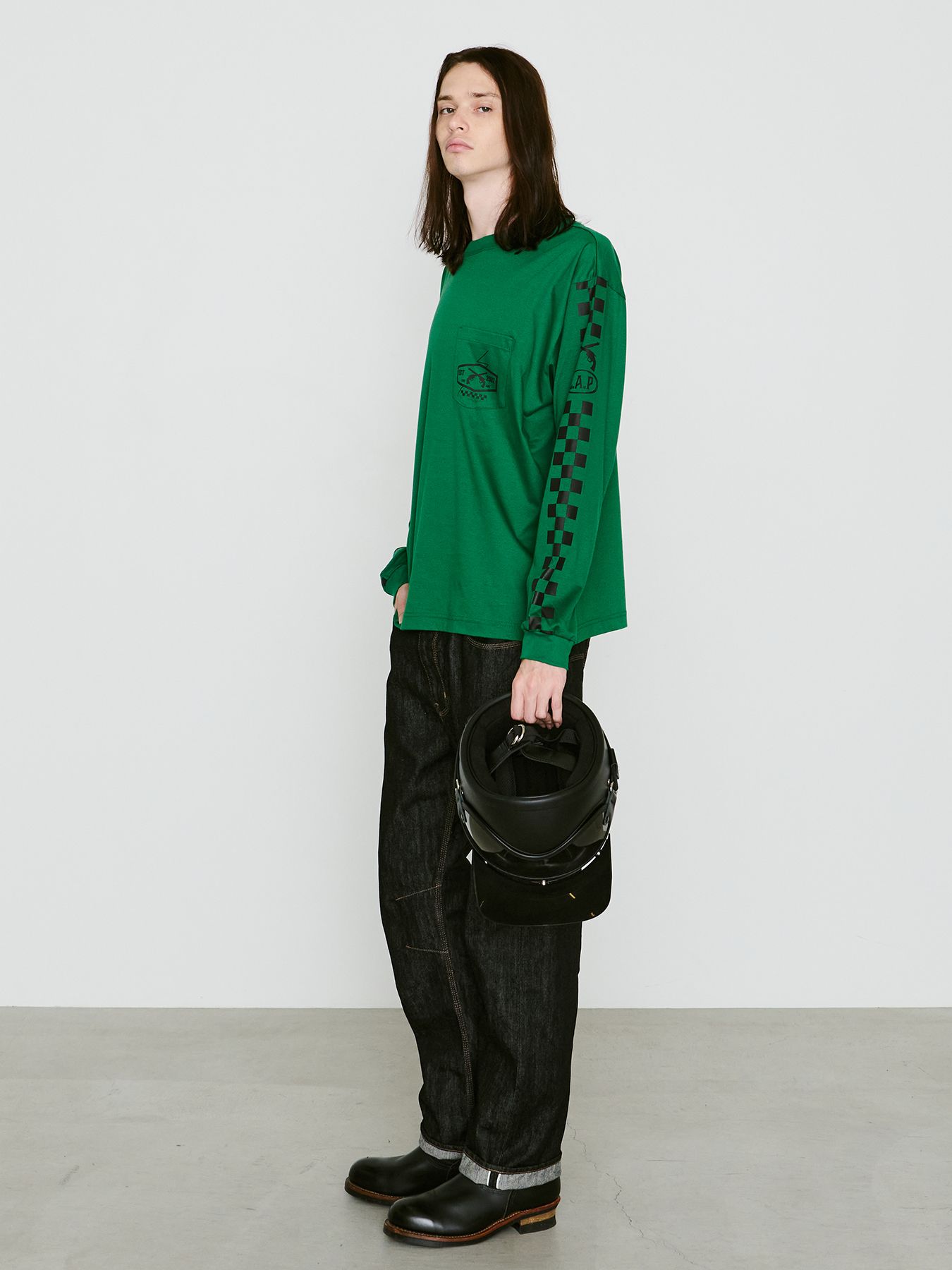 【予約品 8月10日(日) 締切 】CHECKER L/S T / チェッカー ロングスリーブ Tシャツ / グリーン×ブラック