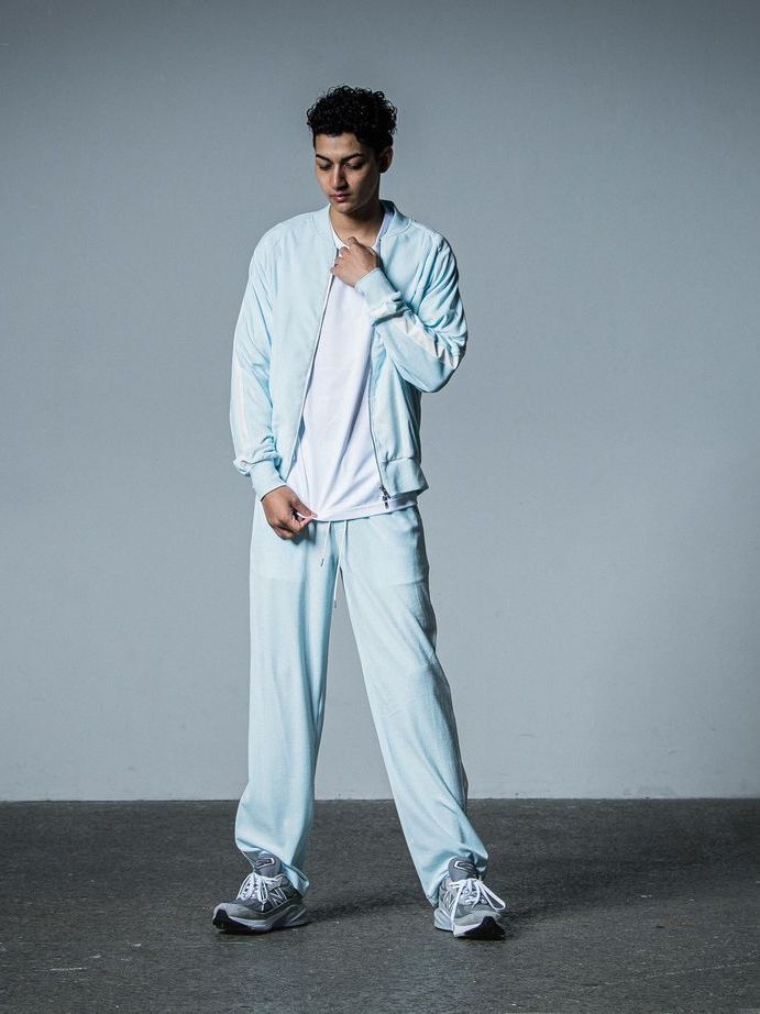 《予約品》 VELOUR SEMI WIDE PT  / ベロアラインワイドパンツ / サックス