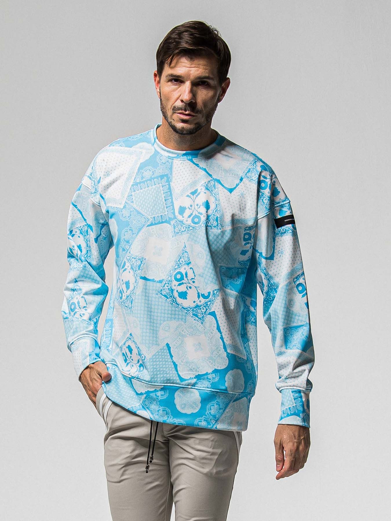 【予約品 8月31日(日) 締切】PAISLEY BACK FLEECE DROP TRAINER / ペイズリー バックフリース ドロップショルダートレーナー / ブルー