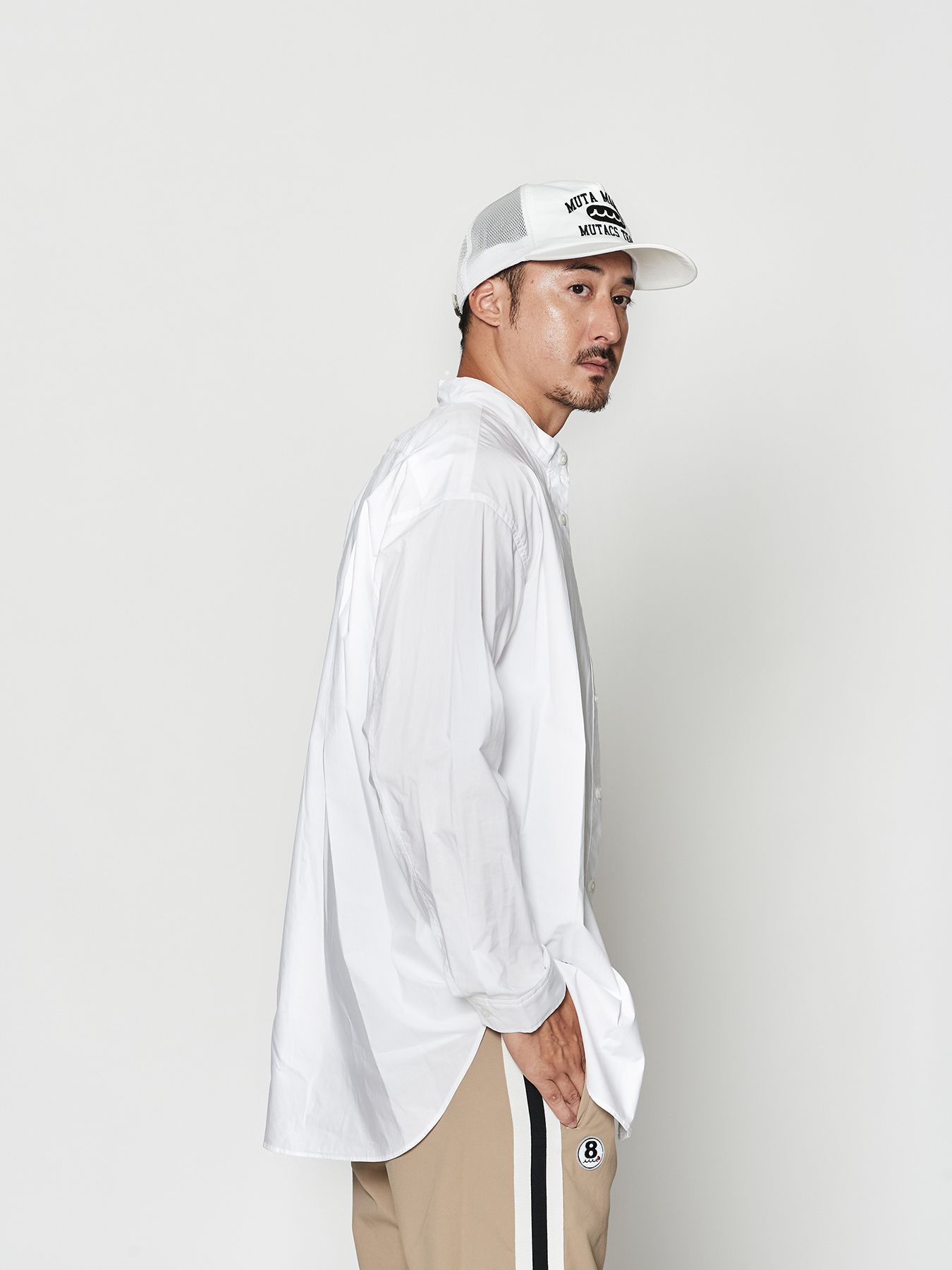 【予約品 10月9日(木) 締切】muta Oversized Band Collar Shirt / バンドカラーシャツ / ホワイト【Acanthus × muta MARINE】