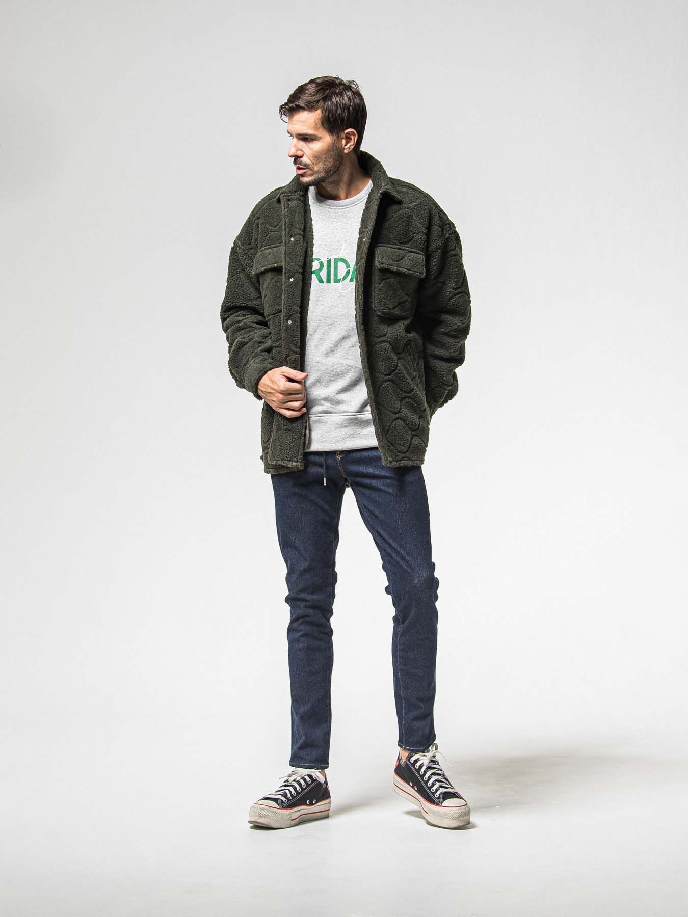 【予約品 8月31日(日) 締切】FRIDAY OLD LOGO VEROURS FLEECE TRAINER / FRIDAYコラボ オールドロゴ ベロアフリース トレーナー / グレー