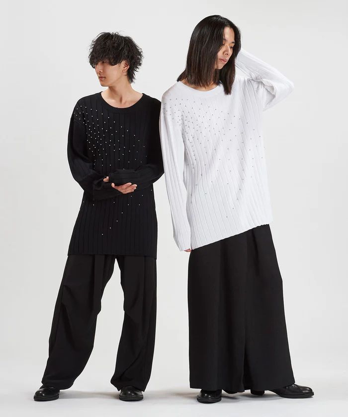 スタッズニットプルオーバー BLACK【NO ID.】