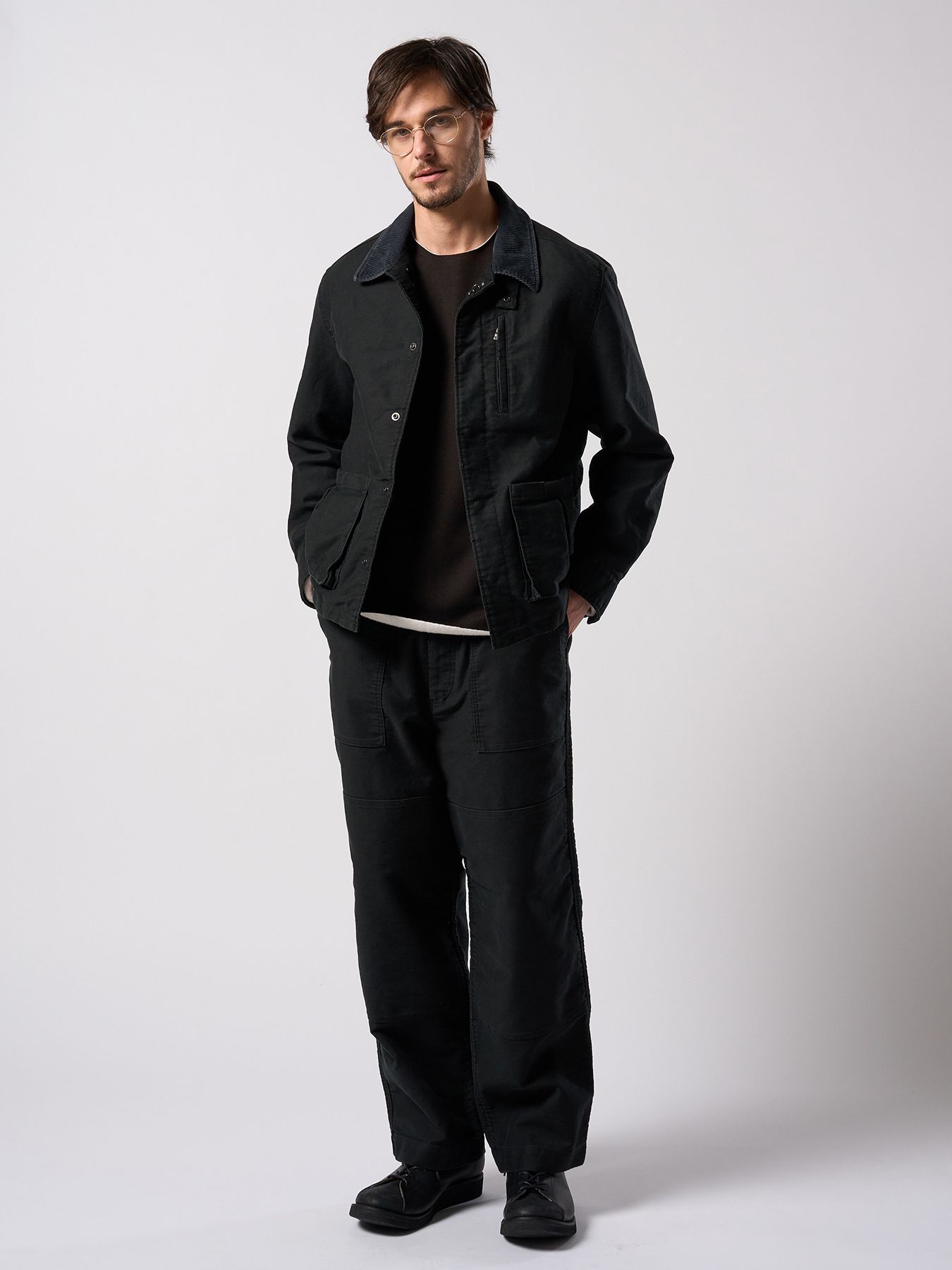 【予約品 4月19日(日) 18時締切】heavy moleskin short coverall jacket / ヘビーモールスキン ショートカバーオールジャケット / ブラック