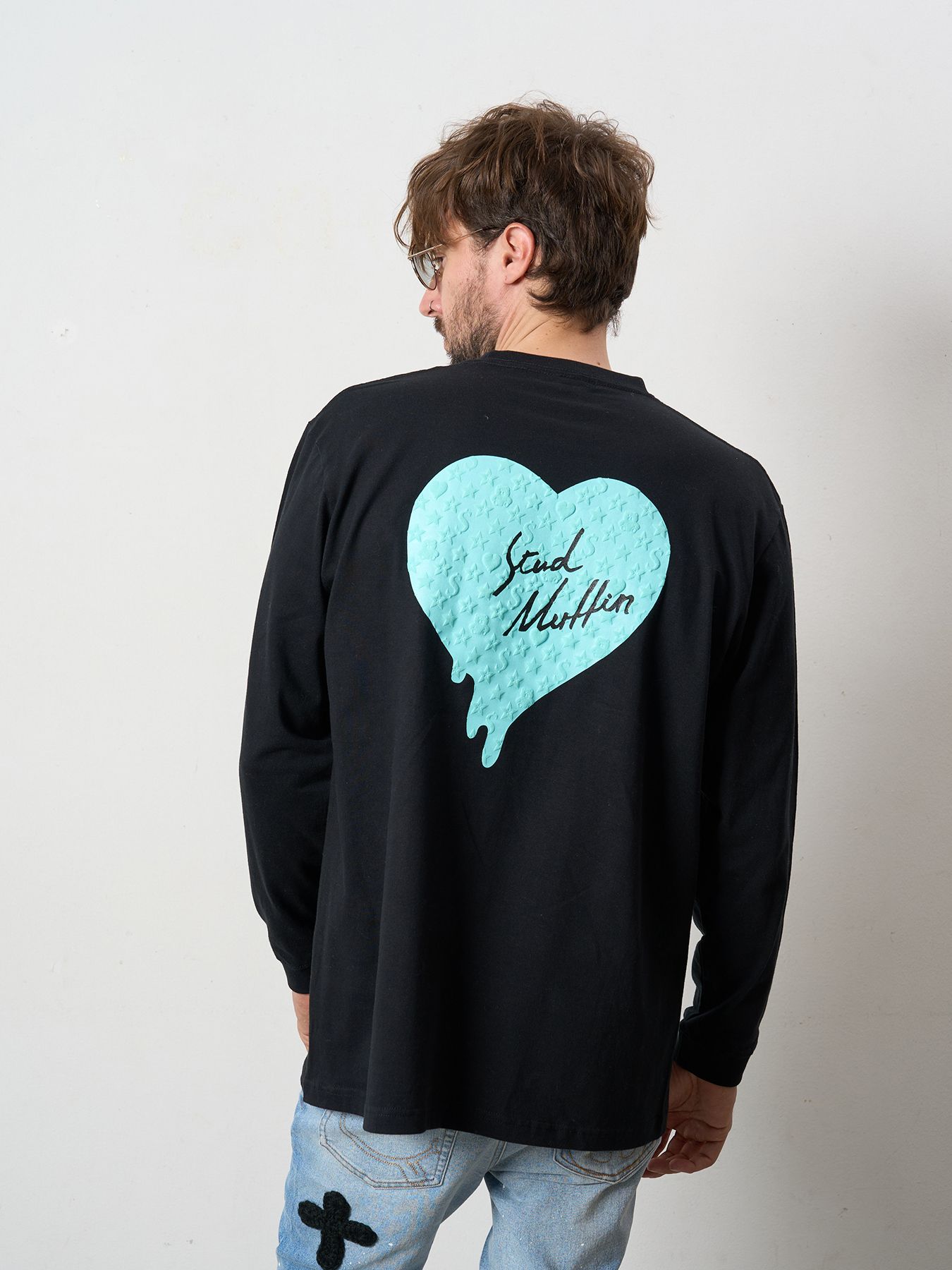 【予約品 5月8日(木) AM10時 締切】 5.6ozコットン天竺 スターグラムハート＆シークインLS Tシャツ / ブラック