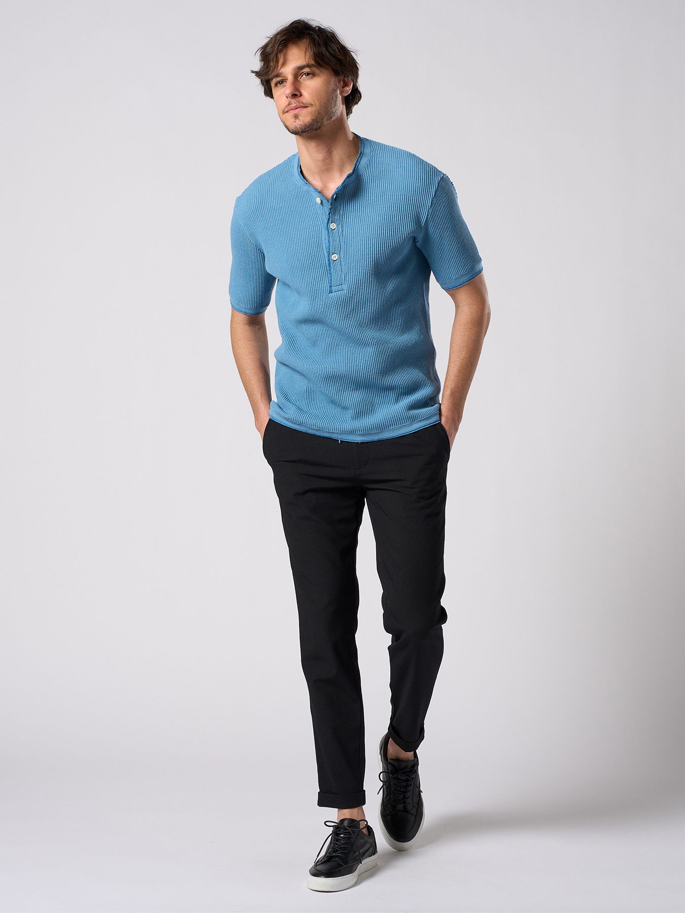 【予約品 1月25日(日) 締切】waffle henley S/S / ワッフルヘンリー ショートスリーブ / ライトブルー