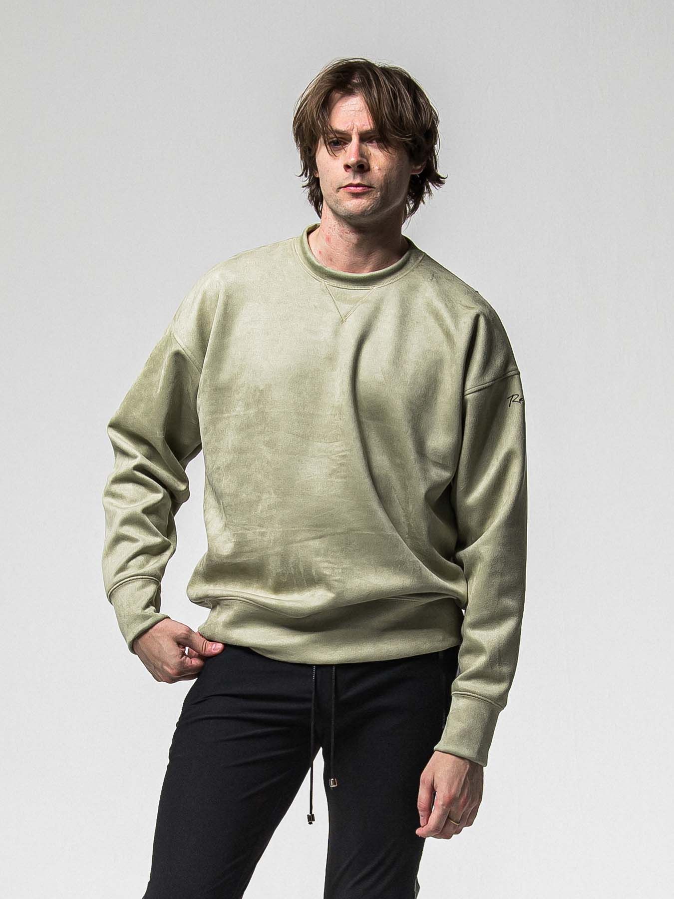 【予約品 8月31日(日) 締切】SUEDE DROP TRAINER / スウェード ドロップショルダートレーナー / カーキ
