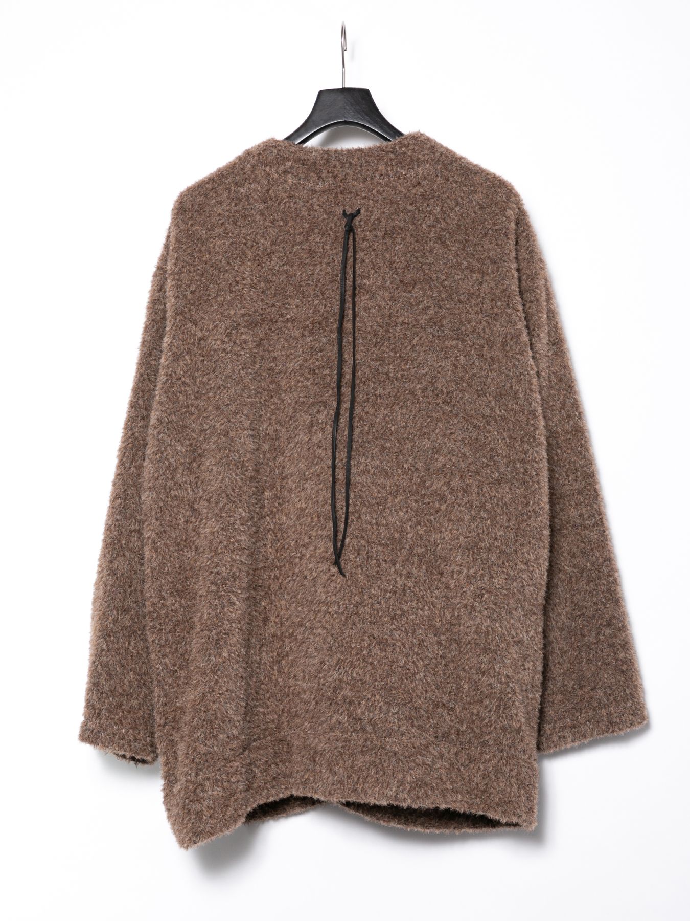 Alpaca Nylon Mixed Woollen Fabric Middle Cardigan / アルパカ ナイロン ドビー シャギー加工 ミドル カーディガン / ブラウン