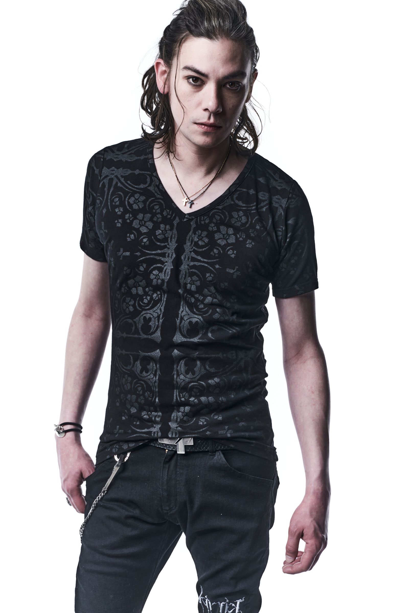 《予約品》 V-Neck T-Shirts T Tシャツ BANDANA BEATENJIKU / Black×Black 【kiryuyrik】 10月入荷予定