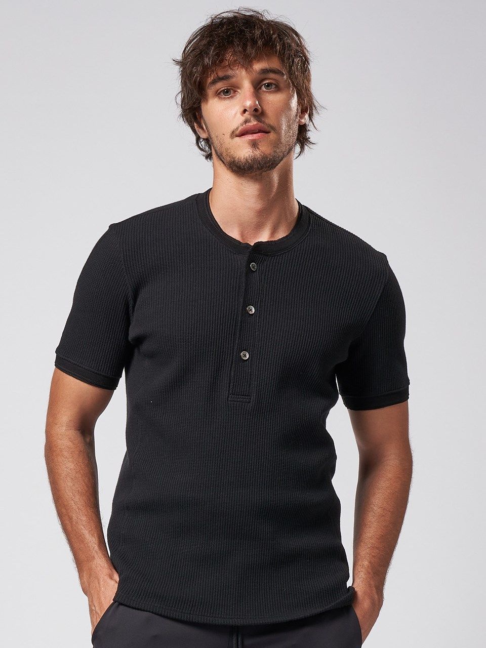 《予約品》 waffle henley / Tシャツ / ブラック