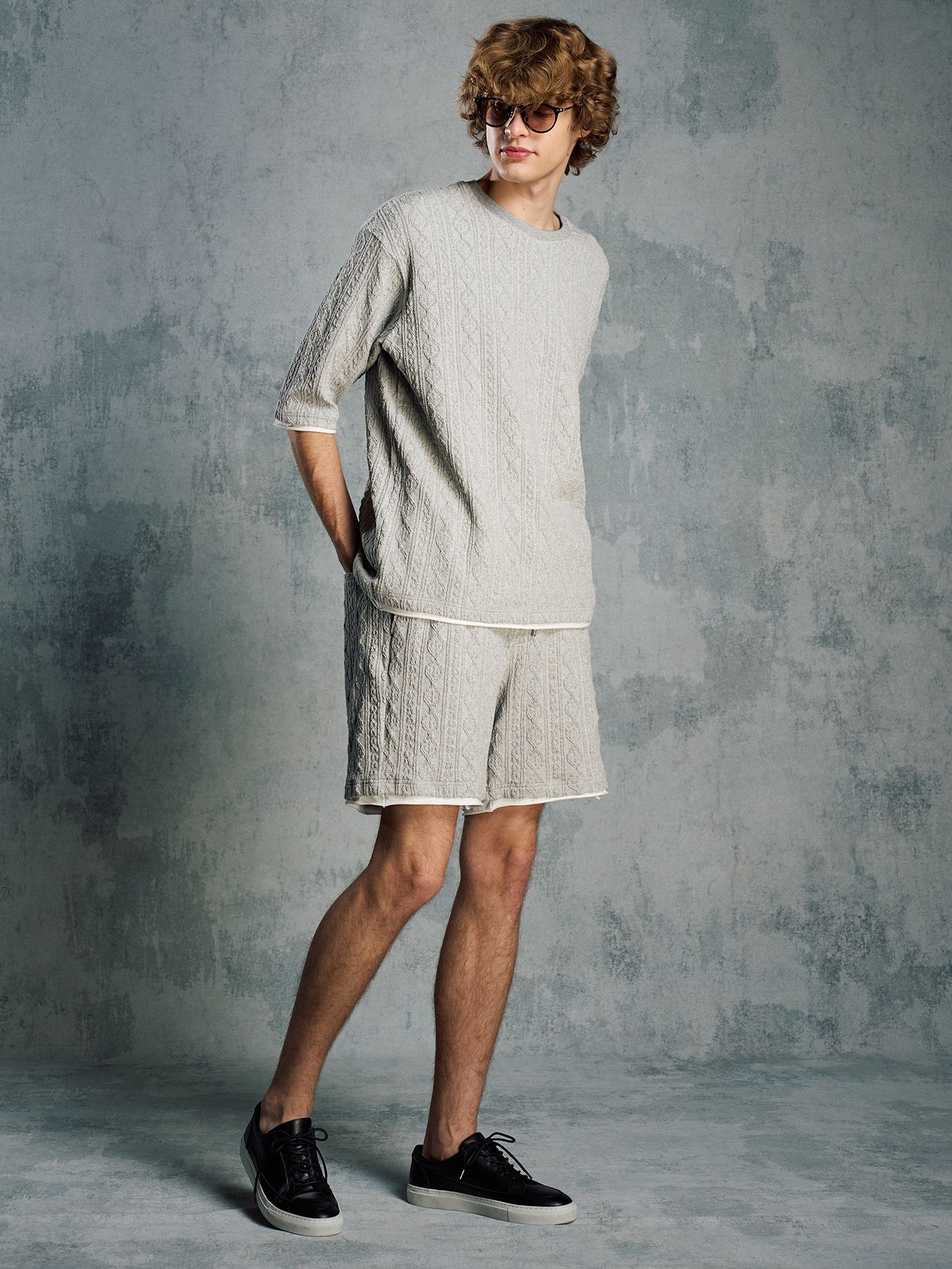【予約品 1月25日(日) 締切】jacquard summer knit H/S / ジャガード サマーニット ハーフスリーブ / 杢グレー