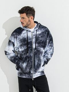 【予約品 】RASH OVER ZIPUP HOODIE / ラッシュガード オーバーサイズジップアップパーカー / マーブルブラック