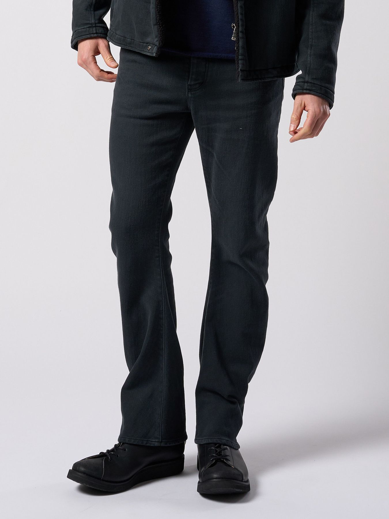 【予約品 4月19日(日) 18時締切】denim jersey 3D banana flare pants / デニムジャージー 3D バナナフレアパンツ / ブラックユーズド